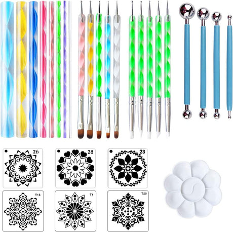 30 PCS Mandala Dotting Kit Mandala Dotting Tools and Stencils for Painting Rocks, Nail Dotting WoodArtSupply