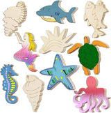 30 Piece Unfinished Wood Cutouts Ocean Animals Wooden Kid DIY Craft Art , Octopus, Whale, Dolphin, Seahorse, Fish (3.9 X 0.1 Inch) WoodArtSupply
