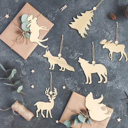 30 Pieces Wooden Animal Cutouts Wild Forest Deer Unfinished Wood Hanging with Natural Beads and Water Color Pen for DIY - WoodArtSupply