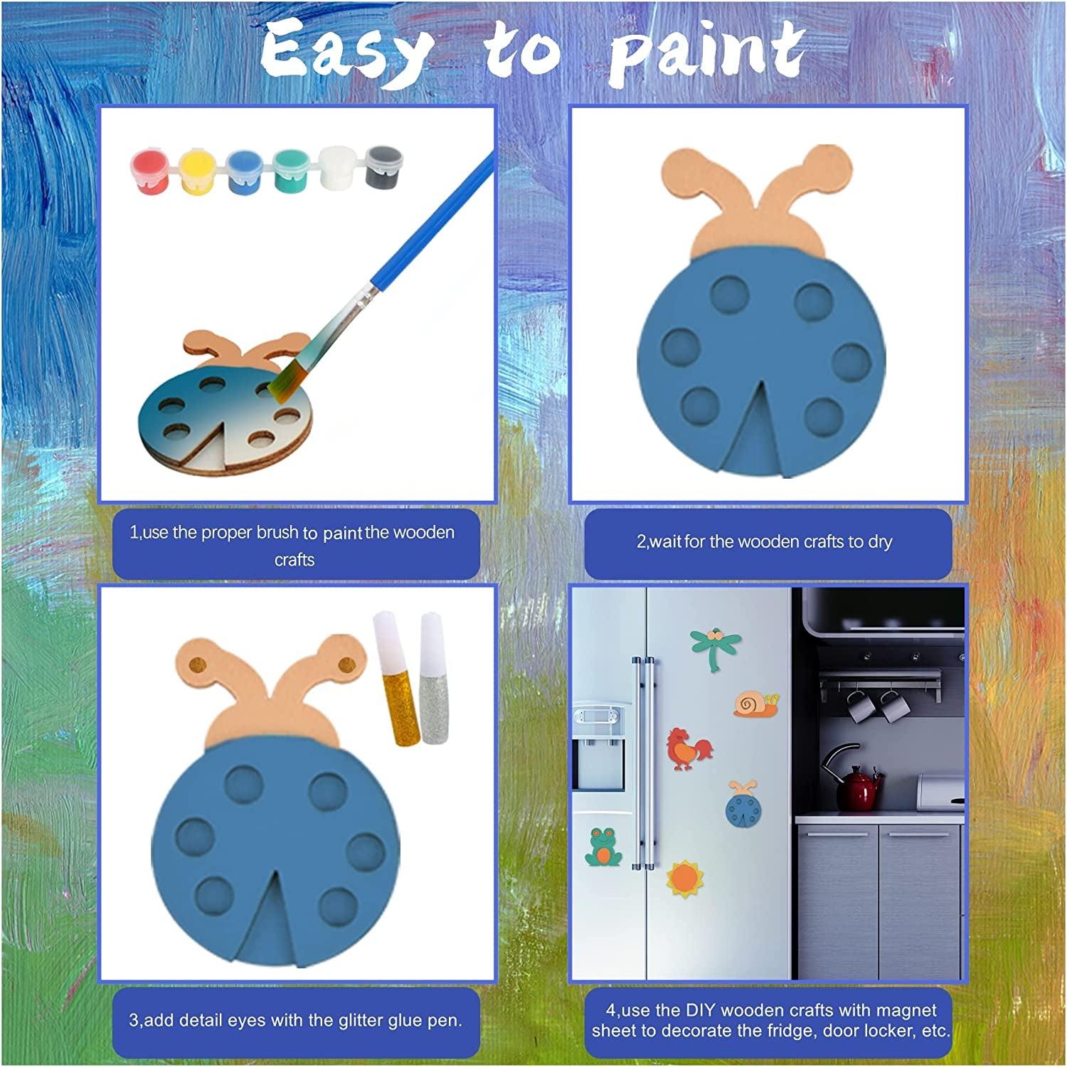 JOYIN 12 Wooden Magnet Creativity Arts & Crafts Painting Kit for Kids, Decorate Your Own Painting Gift, Birthday Parties and Family Crafts, Easter