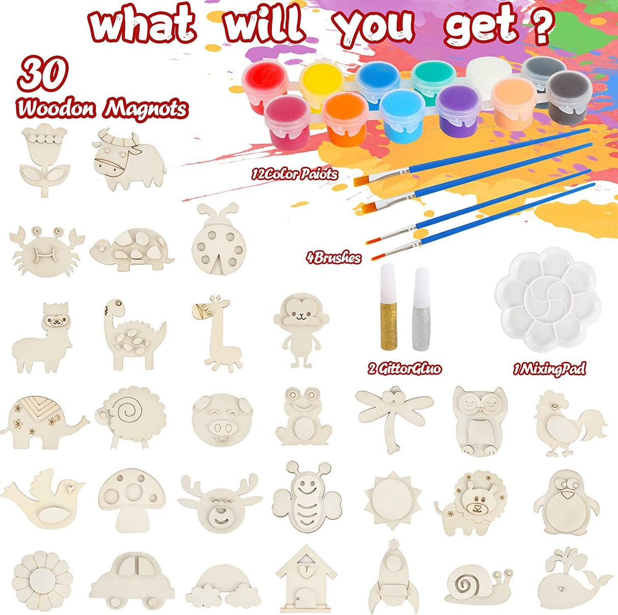 30 Wooden Magnet Painting Craft Kit, Paint Your Own Easter Art and Craft Supplies WoodArtSupply