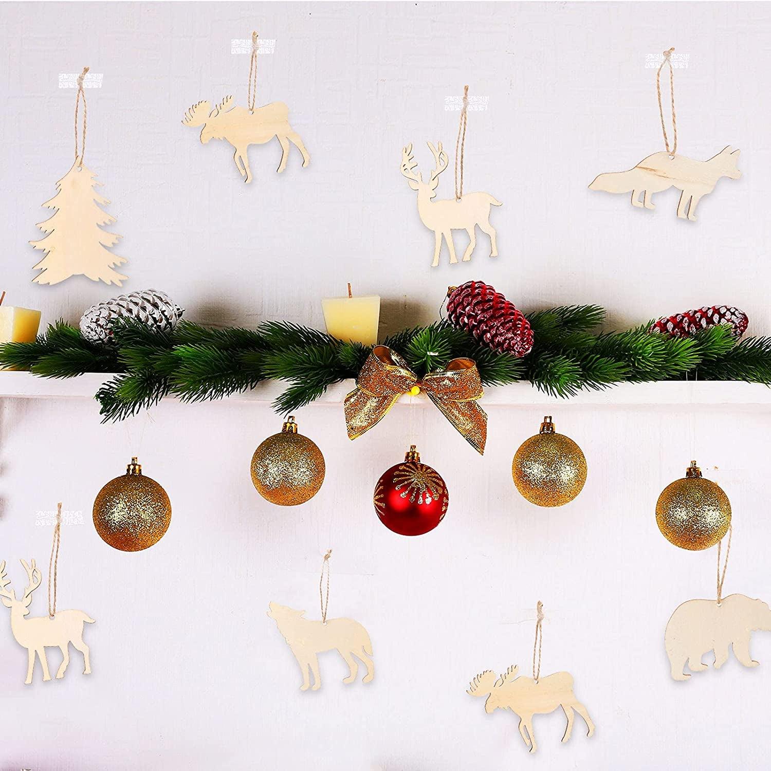 30 Wooden Ornaments Wild Forest Animal Unfinished Hanging Wood Deer Cutouts Animal Party Wall Decor Craft Wood Slices with Rope - WoodArtSupply