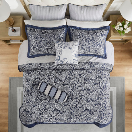 12 Piece Comforter Set with Cotton Bed Sheets Navy Cal King HouseOfZazla