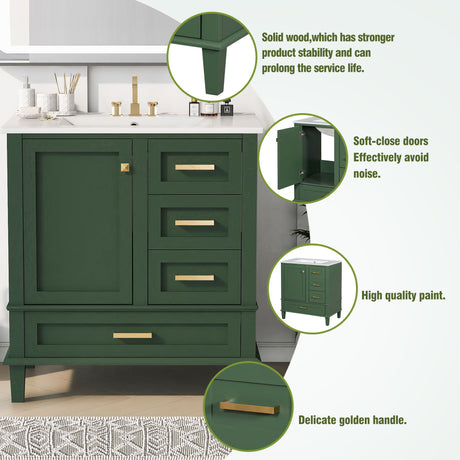 Bathroom Vanity, Modern Bathroom Cabinet With Sink Combo Set, Bathroom Storage Cabinet With A Soft Closing Door And 3 Drawers, Solid Wood Frame HouseOfZazla