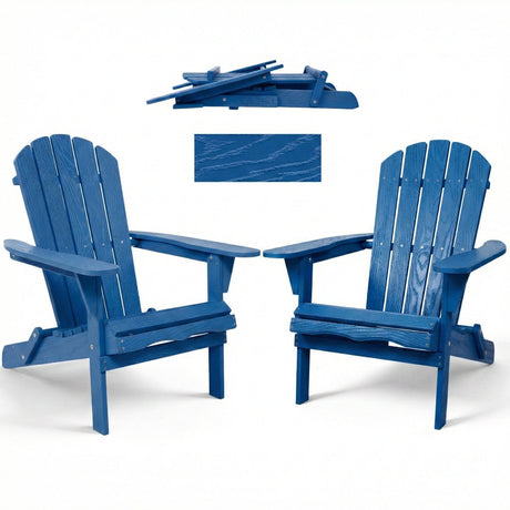 Folding Adirondack Lounge Chair With Embossed Grain For Patio, Backyard, Deck Or Pool Side - Navy Blue HouseOfZazla