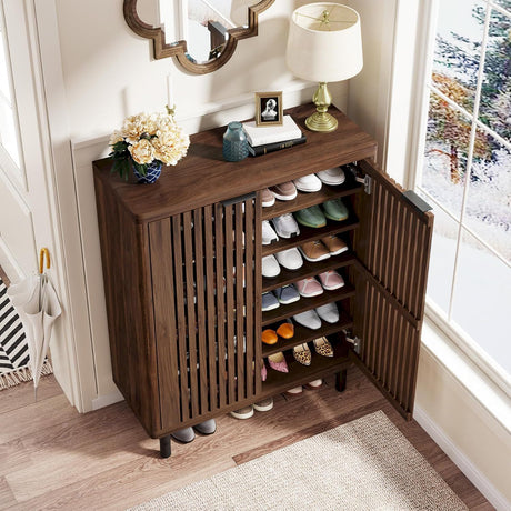 6 Tier Shoe Cabinet With Louvered Doors HouseOfZazla