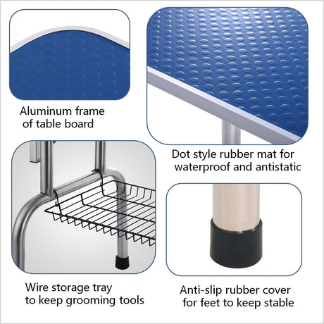 Folding Dog Pet Grooming Table Stainless Steel Frame Rubber Mat On Board With Adjustable Arm And Clamps Pet Dog Cat Grooming Table HouseOfZazla