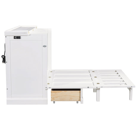 Solid Pine Murphy Bed Chest Cube Cabinet Bed With Charging Station And Large Storage Drawer For Home Office Or Small Room HouseOfZazla