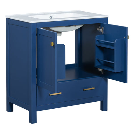 Bathroom Vanity With Single Sink, Combo Cabinet Undermount Sink, Bathroom Storage Cabinet With Two Doors And A Drawer, Soft Closing, Multifunctional Storage, Solid Wood Frame HouseOfZazla
