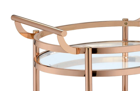 Lakelyn Clear Glass & Rose Gold Finish Serving Cart HouseOfZazla