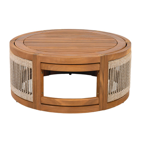 27.95" Acacia Wood Outdoor Coffee Table with Handwoven Rope Accent HouseOfZazla