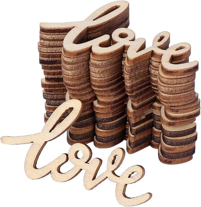 30Pcs Little Love Wood Crafts DIY Cutout Wooden Slices Unfinished Home Valentine Day Decoration, 2.17X1.26 In