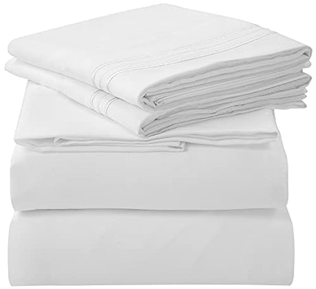 ROYALE LINENS 4 Piece Full Sheets Set - Soft Brushed 1800 Microfiber Bedding - 1 Fitted and 1 Flat Sheet, 2 Pillow Cases - Wrinkle Free & Fade Resistant - Hotel Luxury Bed Sheets Set (White, Full) ROYALE LINENS