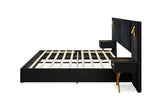Olodumare Luxurious King Platform Bed Frame, Velvet Upholstered Headboard with 2 Built-in Wall Sconces & Nightstands, Sturdy Metal & Solid Wood Frame, Squeak-Free, No Box Spring Needed, Polar Black Olodumare