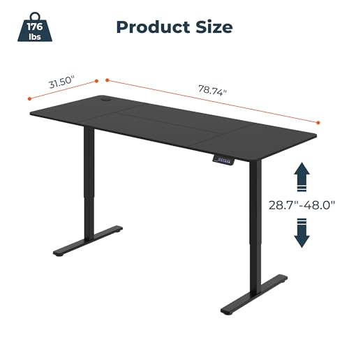FitStand Adjustable Standing Desk, Large 79x31 Inches Standing Desk with Cable Management, Home Office Computer Desk with Memory Preset & Charging USB Port & Sedentary Reminder FitStand