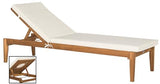 SAFAVIEH Outdoor Collection Montclair Natural Solid Wood/Beige Cushion Adjustable Chaise Lounge Chair (PAT6731A)