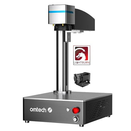 OMTech 50W Fiber Laser Marking Machine with Lightburn and Rotary Aix ±0.01mm Precision | 5.9"x5.9" Area | LightBurn Compatible | Dual Red Dot Locator | 100,000+ Hours Lifespan | OMTech