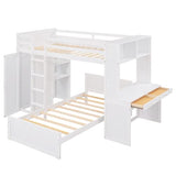 Harper & Bright Designs Twin Over Twin Bunk Bed with Desk, Drawers and Wardrobe, Wooden Loft with Stand-Alone Bed and Shelves for Kids Teens, White Harper & Bright Designs