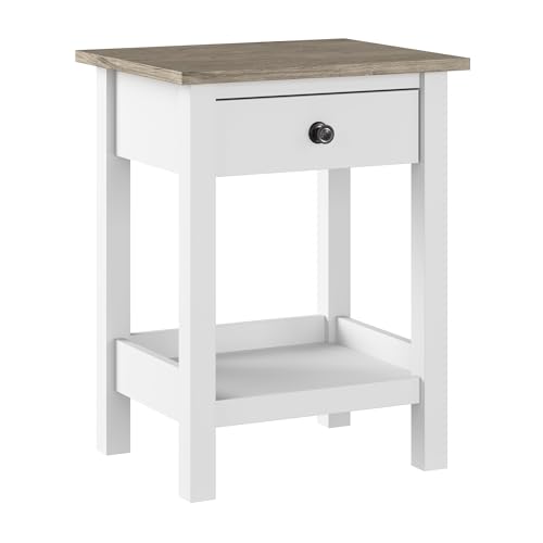 Bush Furniture Mayfield Nightstand | Storage for Living Room, Bedroom, or Home Office, Shiplap Gray/Pure White - WoodArtSupply