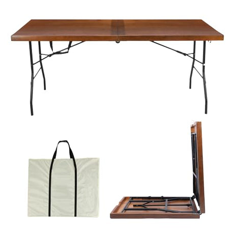Sleekform 6ft Wooden Folding Table with Handle, Wood Folding Banquet Tables for Dinner - 6 Foot x 28 in, Portable, Sturdy & Lightweight Foldable Table for Dinner, Conference or Picnic Sleekform