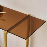 LumFurn Glass Console Table for Living Room, Foyer & Entrance, 2-Tiers Mid-Century Modern Sofa Table with Amber Glass Top, Walnut Finish Wood Shelf and Gold Finish Frame LumFurn