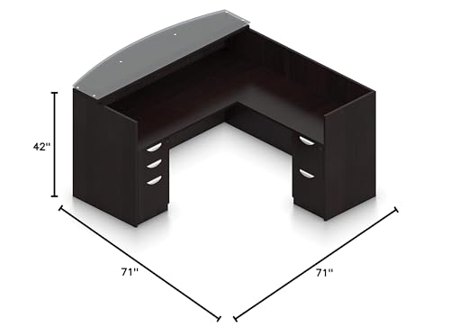 Offices To Go L Shaped Reception Desk with Glass Transaction Counter and 2 Sets of DrawersW/Drawers in (American Espresso) Offices To Go