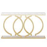 Tribesigns Gold Console Table, 55 inch Faux Marble Entryway Table Narrow Long Sofa Table, Modern Accent Table for Living Room, Entrance Table Geometric Metal Frame, White and Gold Tribesigns