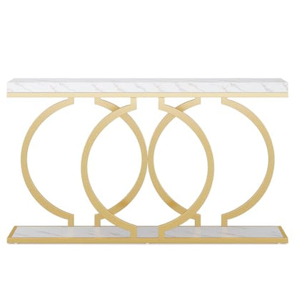 Tribesigns Gold Console Table, 55 inch Faux Marble Entryway Table Narrow Long Sofa Table, Modern Accent Table for Living Room, Entrance Table Geometric Metal Frame, White and Gold - WoodArtSupply