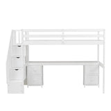 Harper & Bright Designs Twin Size Loft Bed with Stairs and Desks, Wood Loft Bed Frame with Storage Drawers, White Harper & Bright Designs