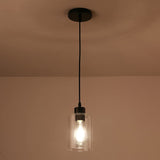 KLSS Modern Black Farmhouse Clear Glass Cylinder Pendant Light Fixture,Island Lights for Kitchen,Mini Pendant Lighting for Kitchen Island Decor - 4.75 Inch Shade 58 Inch Cord (Black 2 Pack) KLSS