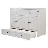 YOPTO Full Size Murphy Bed Chest,Folding Storage Wall Bed with Large Drawers,USB Ports & 2 Three-Prong Outlets,Hidden Cabinet Platform Bed W/Wood Slats Support,for Bedroom,Guest Room,Brushed White YOPTO