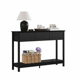 Treocho 47" Fluted Console Table with 3 Drawers, Narrow Long Entryway Table with Storage and Shelf, 2-Tier Sofa Table Behind Couch Accent Tables for Entrance Foyer, Hallway, Living Room, Black Treocho