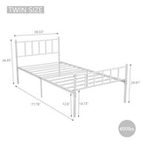 WJORATA Metal Platform Twin Bed Frame with Headboard Sturdy Steel Slats Support No Box Spring Needed Easy Assembly White WJORATA