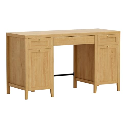 MoomJiee 52" Executive Desk with Storage Drawer, Farmhouse Home Office Desk with Storage Cabinet Wood Computer Writing Desk for Study Office, Natural Oak MoomJiee