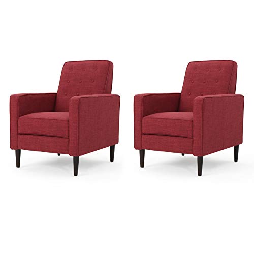 Christopher Knight Home GDFStudio Mervynn Mid-Century Modern Fabric Recliners, 2-Pcs Set, Red / Dark Espresso