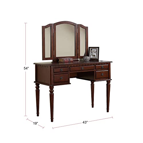 Bobkona F4071 St. Croix Collection Vanity Set with Stool, Cherry - WoodArtSupply