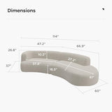 Acanva Modern Curved Sectional Living Room Couch, Minimalist Comfy Boucle Fabric Modular Sofa for Apartment, Home Office, 114" W Right Hand Facing, White Acanva