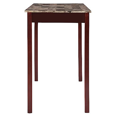 Linon Brown 3-Piece Table Faux Marble Tavern Set, 42" w x 22.25" d x 36" h - WoodArtSupply