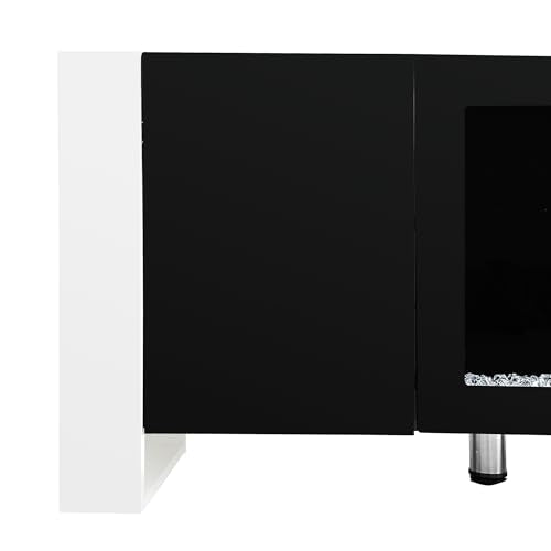 Modern TV Stand with 34.2" Non-Heating Electric Fireplace, High Gloss Entertainment Center with 2 Cabinets, Media Console for TVs up to 78" QSOSTNS