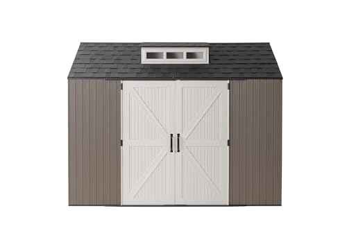 Rubbermaid Extra Large Resin Outdoor Storage Shed With Floor (7 x 10.5 Ft.) Weather Resistant Brown Organization for Home/Lawn Mower/Backyard Equipment/Bike Storage/Pool Supplies Rubbermaid