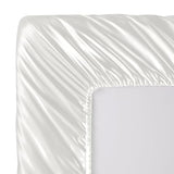 SiinvdaBZX 3-Piece Set Satin Twin Fitted Sheet & 2 Pillowcase, Ivory White Silky Soft Fitted Bottom Sheet, Wrinkle Free, Fade Resistant, Deep Pocket Bed Sheet (Deep Up to 15") SiinvdaBZX
