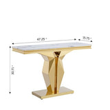Henf Faux Marble Console Table Luxury White Marble Entryway Table with Gold Mirrored Stainless Steel Base, Elegant Accent Sofa Table for Living Room, Hallway, Foyer, Corridor (Gold & White) Henf