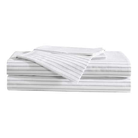 Eddie Bauer - Sheet Set, Luxurious Cotton Percale Bedding with Matching Pillowcases, Crisp & Cool, Fully Elasticized (Arden Stripe Grey, Full) Eddie Bauer
