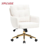 BALIAA Flannel Office Chair, Comfy Home Office Desk Chairs with Lumbar Support, Modern Velvet Desk Chair Gold Legs Small Swivel Task Chair for Home Office, Bedroom, Study (Beige, L) BALIAA