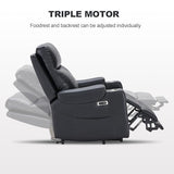 Eiayeebil Triple Motor Power Lift Recliner Chair with Adjustable Lumbar Support, Lay Flat Recliner for Elderly, Breathable Black Lift Chair Leather Recliner, Massage & Heating, USB Ports, Cup Holders Eiayeebil