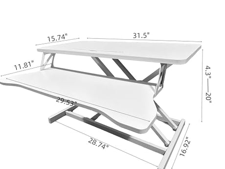 Xinmviec 32" Standing Desk Converter, Height Adjustable Sit to Stand Riser with Gas Spring Lift, Dual Monitor and Laptop Workstation with Wide Keyboard Tray for Home & Office (White) Xinmviec