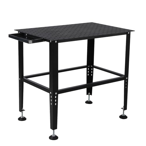Heavy Duty Welding Table, 36"x24" Metal Workbench with 5/8" Tool Holes & Adjustable Legs, 1500lb Capacity Steel Fabrication Table for Welding, Sawing, Auto Repair Festisoul
