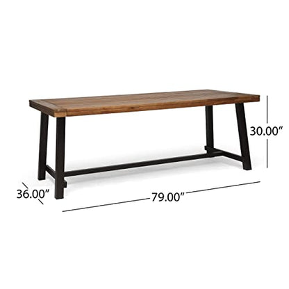 Great Deal Furniture Beau Outdoor Eight Seater Wooden Dining Table, Teak and Rustic Metal Finish - WoodArtSupply