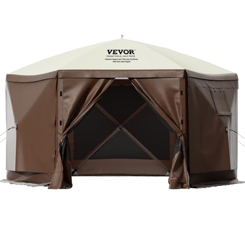 VEVOR Camping Gazebo Screen Tent, 10 * 10ft, 6 Sided Pop-up Canopy Shelter Tent with Mesh Windows, Portable Carry Bag, Stakes, Large Shade Tents for Outdoor Camping, Lawn and Backyard VEVOR