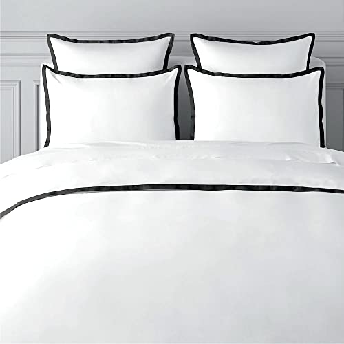 BEDLAM Twin/Twin XL Duvet Cover Set - 3pcs 100% Cotton Duvet Cover, Includes a White Percale Duvet Covers with a Black Satin Border & 2 Cotton Pillowcases - 400TC Luxury Twin Duvet Cover Bedding Set BEDLAM